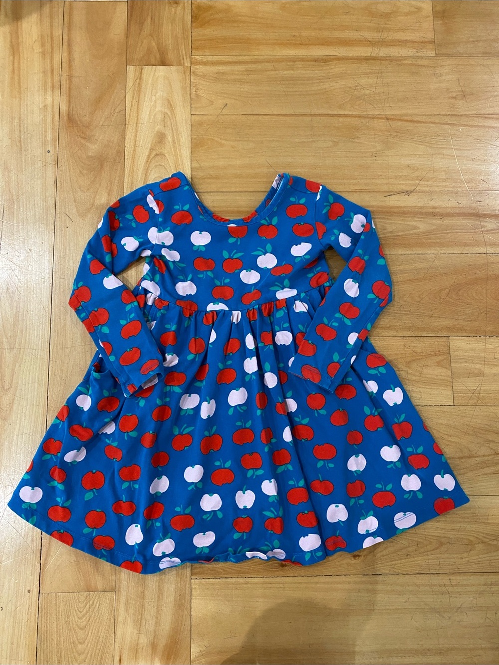 Hanna Andersson Blue Apple-Print Long Sleeve Dress